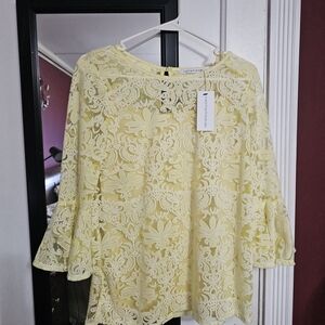 Notations Elegant Yellow Lace Blouse